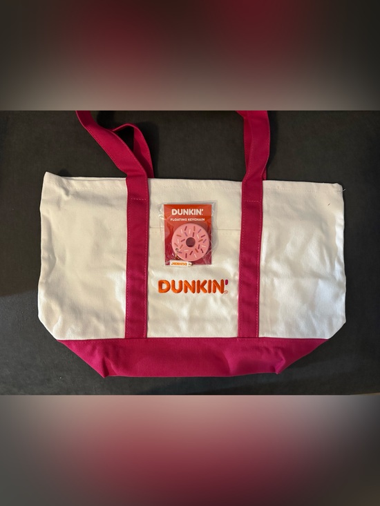 Dunkin Donuts Handbags - Dunkin' White and Pink Canvas Tote Bag Bundle with Keychain